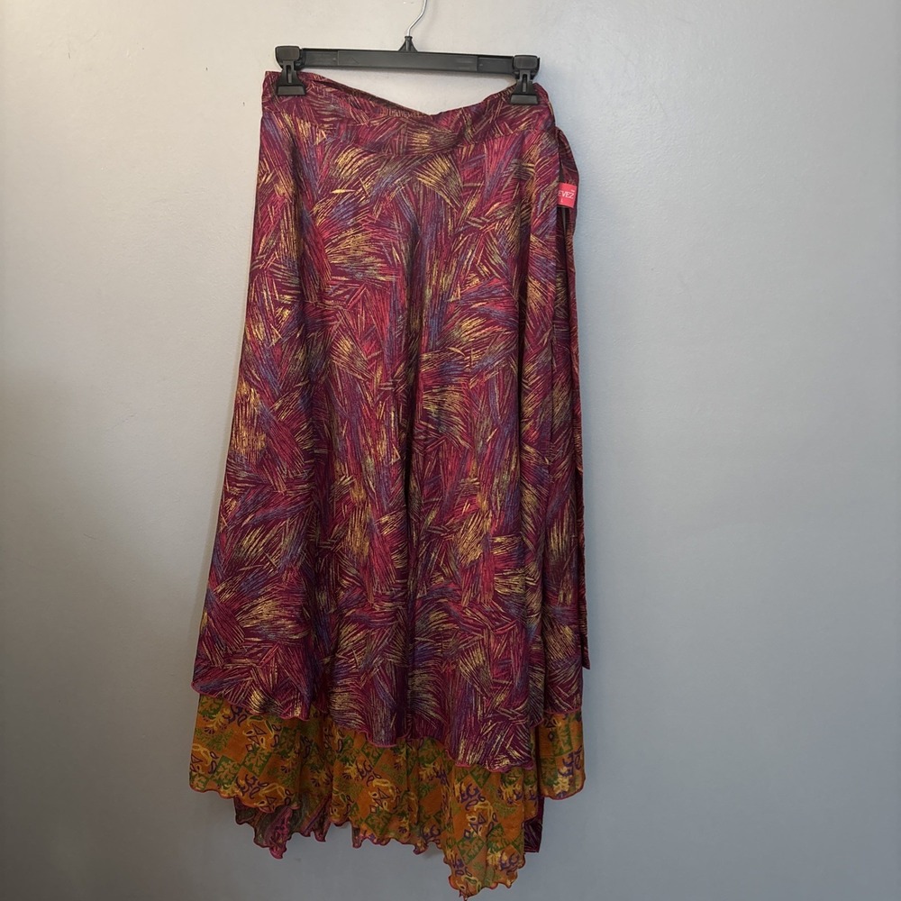 Wevez Silk Blend Wrap Maxi Skirt Bohemian Hippie Gypsy Festival Artsy Size OSFM